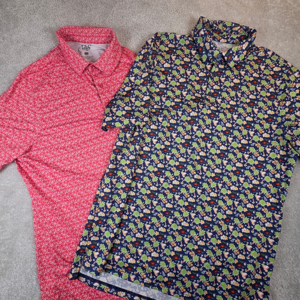 1764 Signature Performance Polo Shirt Lot Mens L AOP Stretch Golf Casual 2 Pack